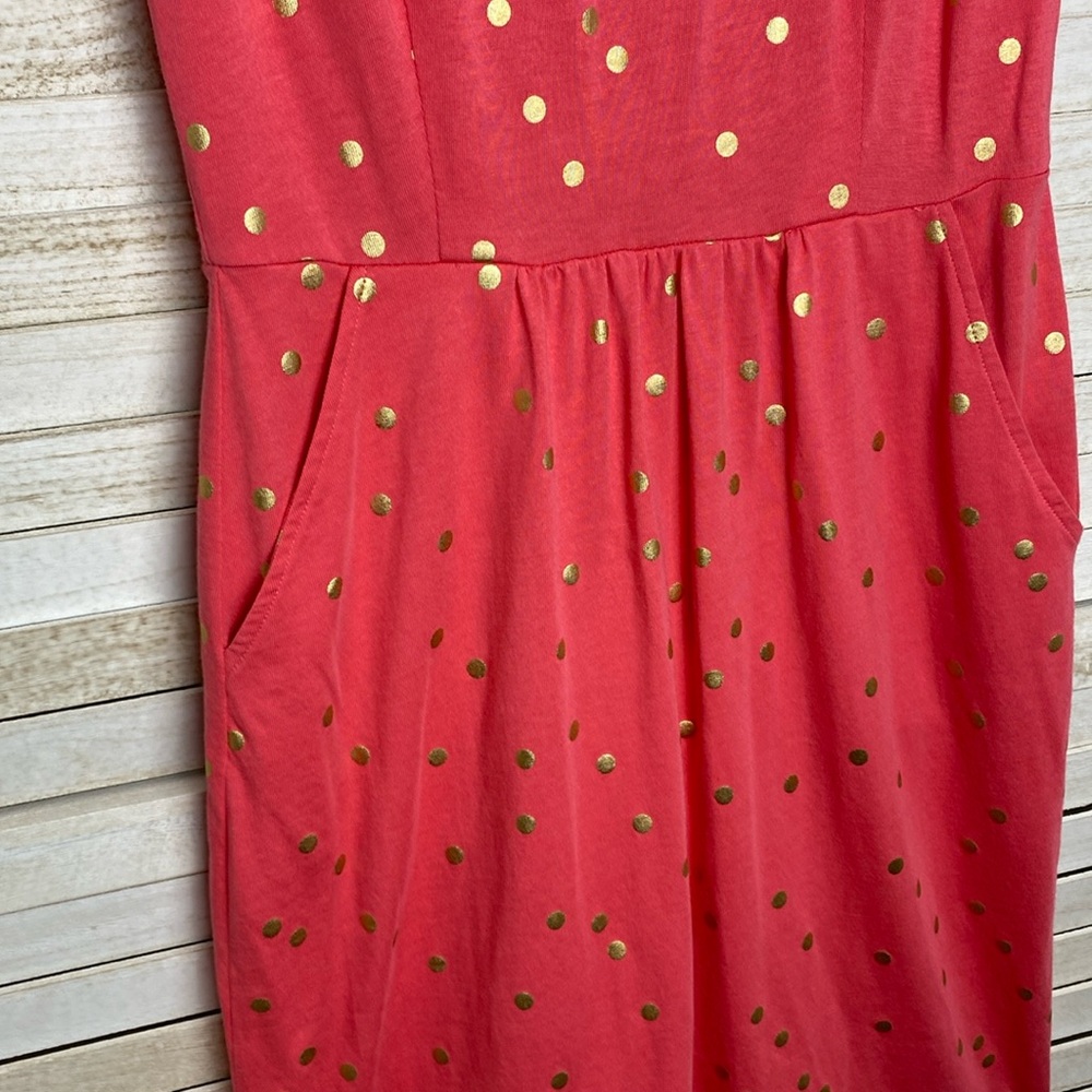 Boden Melinda Coral Gold Polka Stamped Jersey Knit Dress Size 6 - Picture 4 of 9